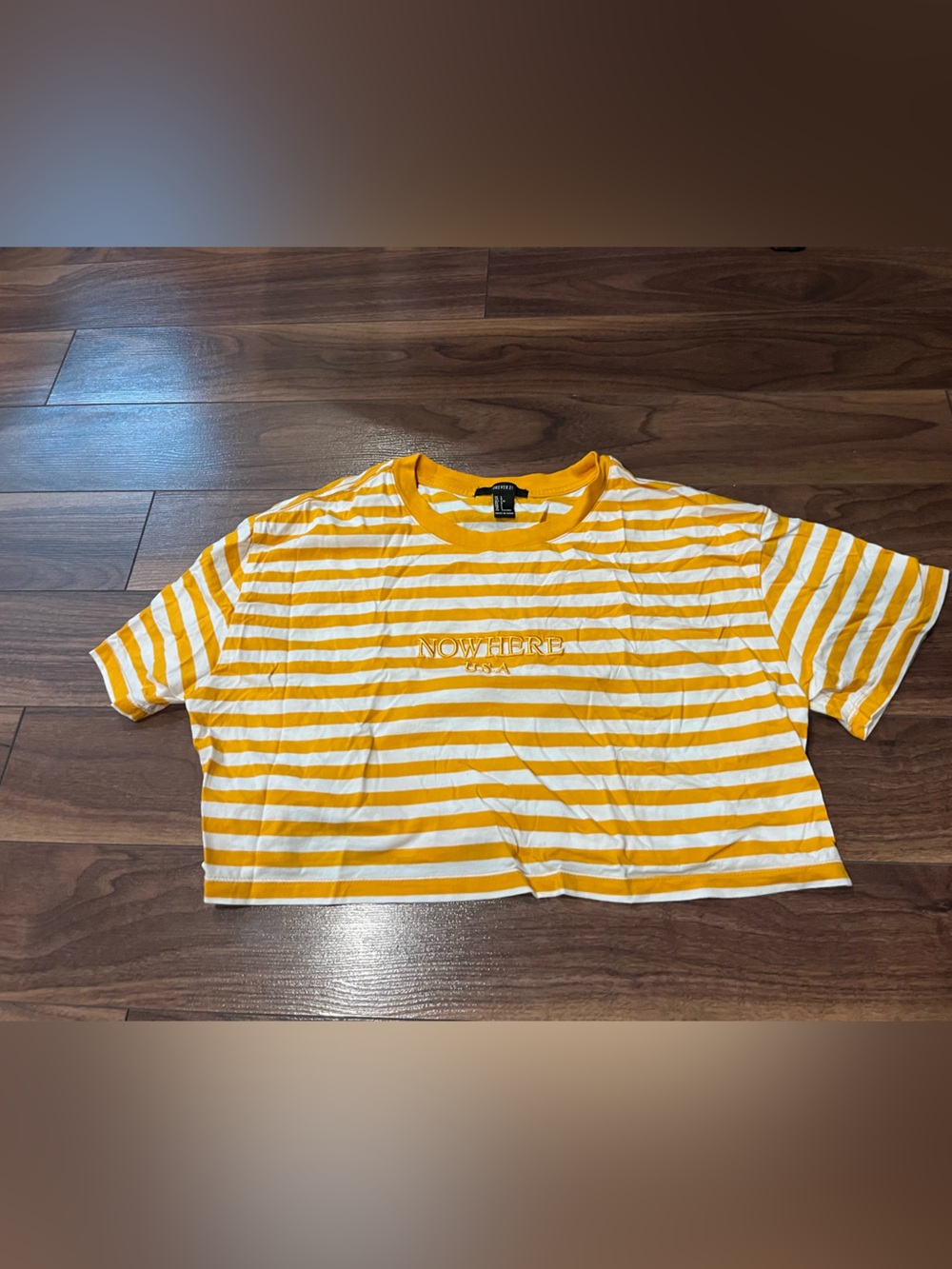 Cropped Yellow & White Striped Tee/ Graphic Tee